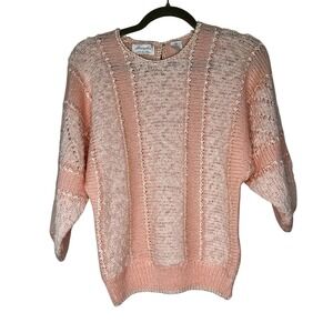 Margules Peach Sequin Knit Sweater Dolman Sleeve V-Neck Women's‎ Size M